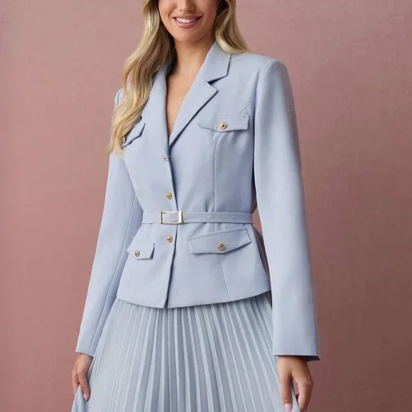 Blue Elegant Women's Blazer and Skirt Suit Set